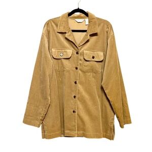 Vtg Wide Wale Corduroy Shacket Shirt Top Womens Sz XL Chore Barn Jacket Neutral